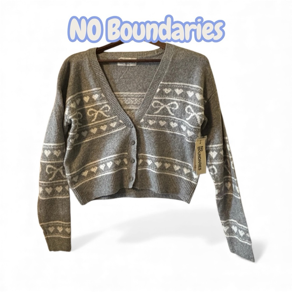 No Boundaries Gray Cardigan with White Pattern Size XXS